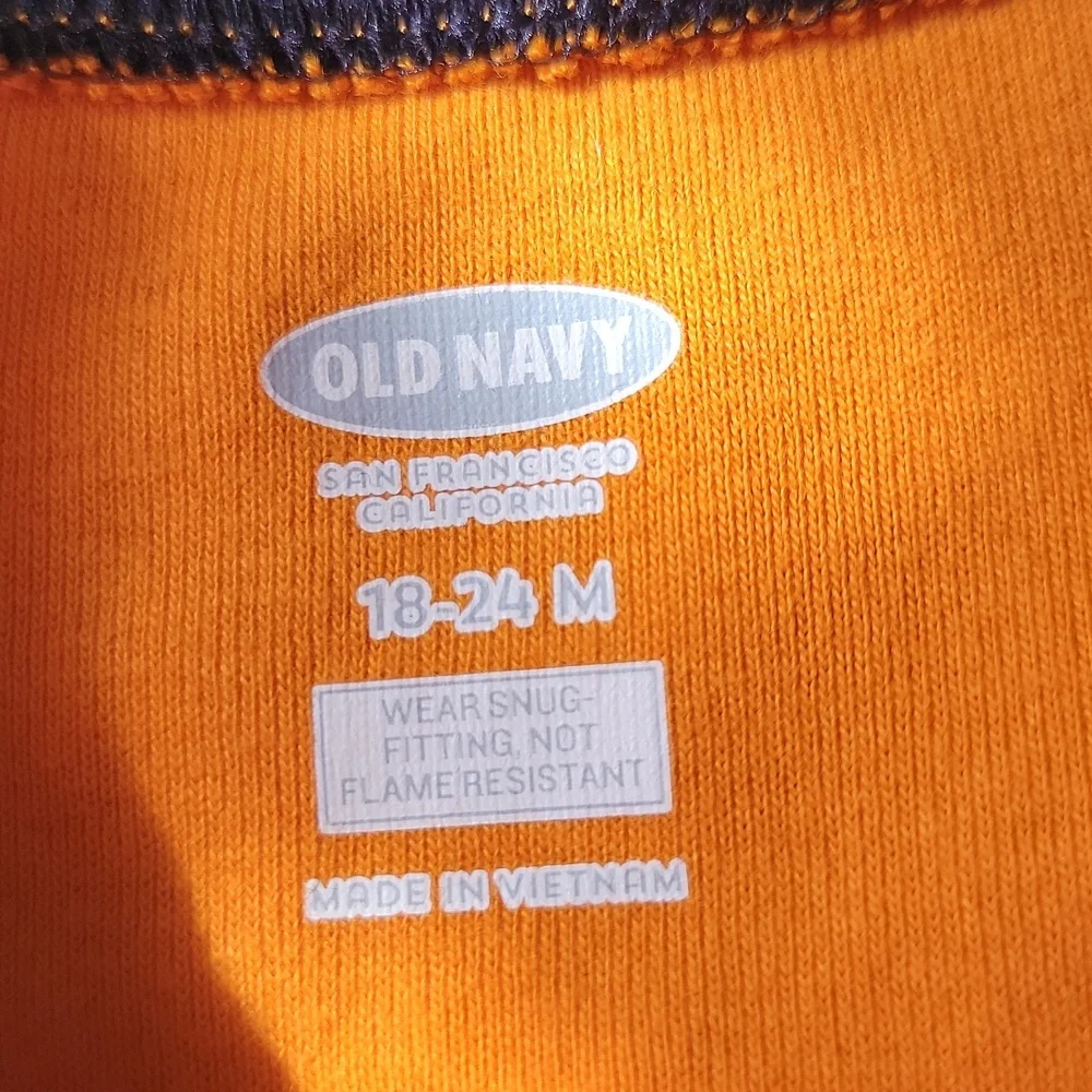 Old Navy Halloween Pajama Top Unisex Long Sleeve Orange Black 18-24 Months NWT